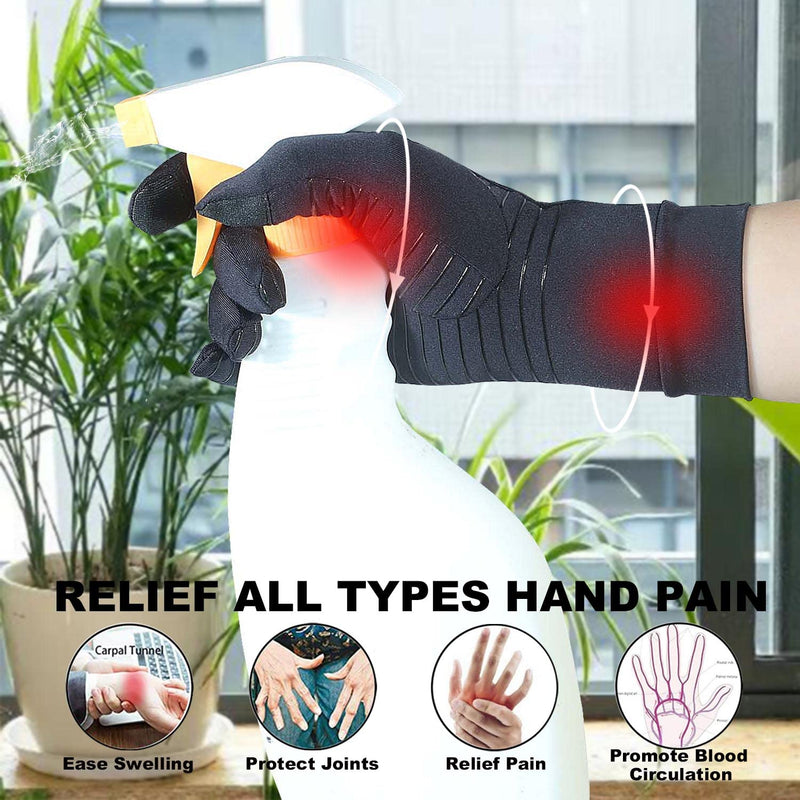 [Australia] - 2 Pairs Full Finger Copper Arthritis Gloves with Touchscreen Tip, Compression Gloves for Women Men, Relief for Rheumatoid, Osteoarthritis, Carpal Tunnel, Hand Pain, Tendonitis, Computer Typing (M) M(2 pairs) 