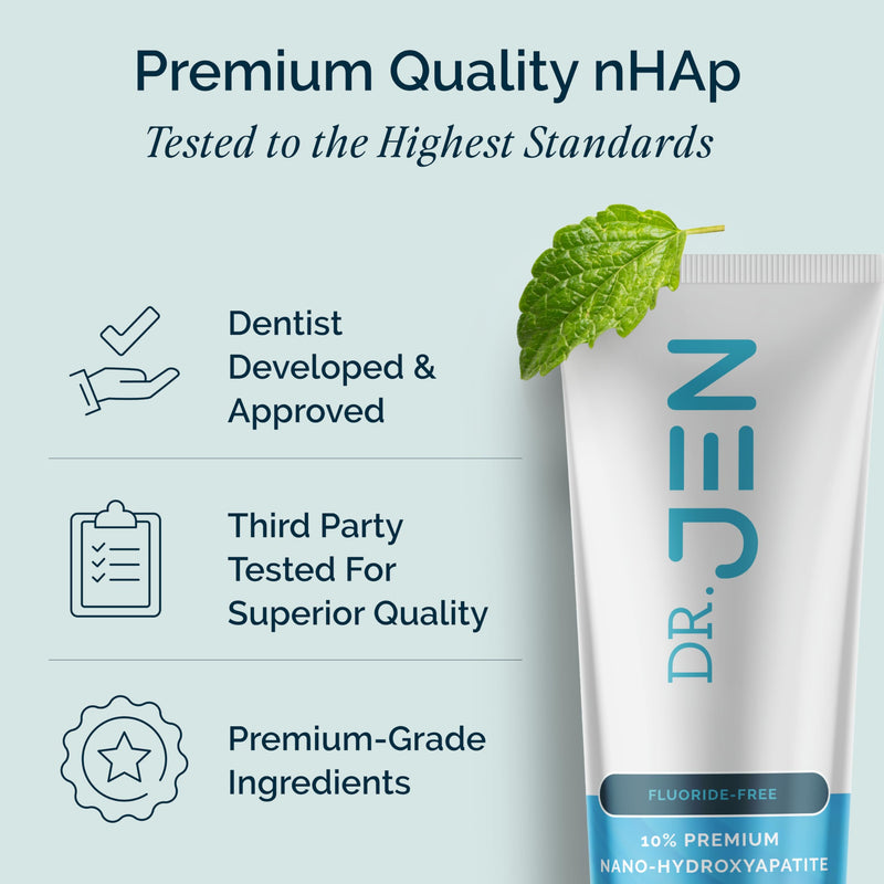 Dr. Jen Fluoride Free Toothpaste with 10% Premium Nano Hydroxyapatite | Infused with Xylitol and Glycerin, Remineralizing Daily Oral Care for Sensitive Teeth, Travel Essentials, Cool Mint, 1 Pack 3.4 Ounce (Pack of 1)