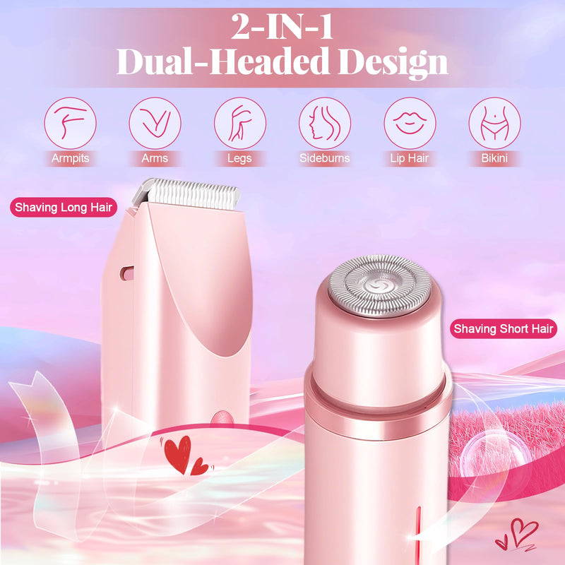 [Australia] - 2025 New 2-in-1 Bikini Trimmer for Women, Dermave Bikini Shaver, Dual Head Shaver for Woman, Waterproof Wet/Dry Use, Painless Hair Removal for Face, Body & Intimate Areas (Pink) Pink 