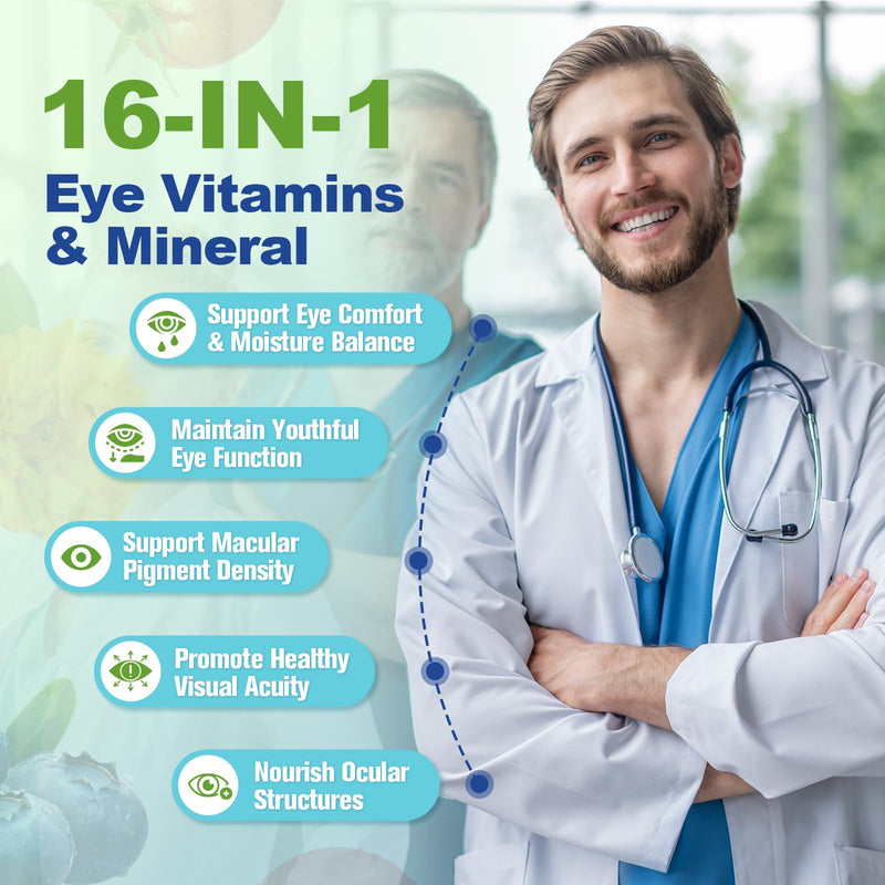 [Australia] - AREDS 2 Eye Vitamins and Mineral Bilberry Extract Omega-3, Eye Vitamin for Seniors Macular Health and Dry Eye, Eye Vitamins Lutein and Zeaxanthin Support Eye Strain & Hydration (120 Capsules) 120 Count (Pack of 1) 