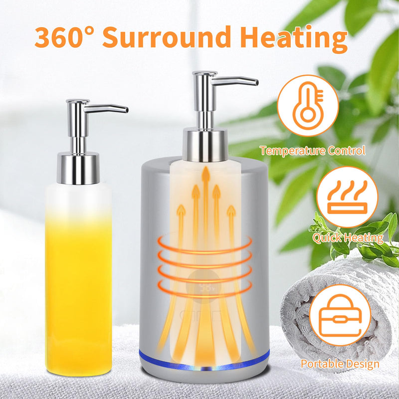 [Australia] - Massage Oil Warmer with 2 Bottles, Professional Electric Lotion Warmer Bottle, Digital Display, Rapid Heating, Automatic Massage Oil Heater for Salon Spa Massage (Silver) Silver 
