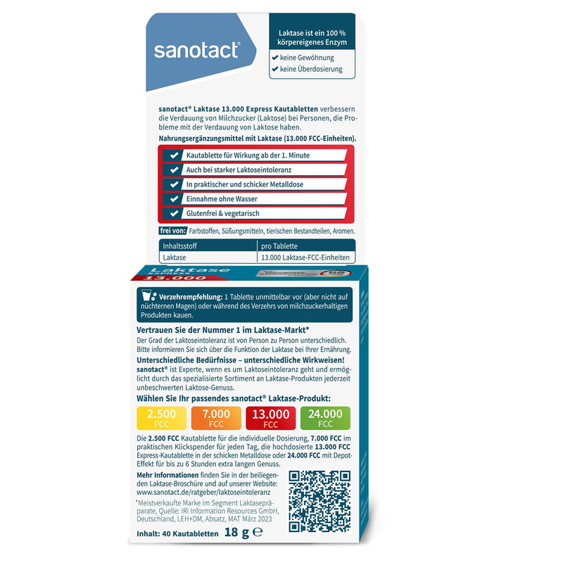[Australia] - sanotact Lactase 13,000 EXPRESS (40 lactase tablets) • Lactose tablets with immediate effect • For lactose intolerance & milk intolerance • For spontaneous enjoyment of dairy products 40 pieces (pack of 1) 
