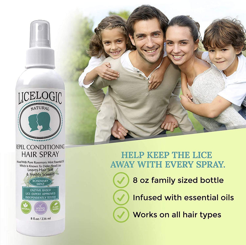 [Australia] - LiceLogic Repel Lice Prevention Hair Spray, 8oz, Rosemary Mint - Effective Against Super Lice, Terminates Eggs & Nits, Prevents & Repels Lice, Not Toxic, Naturally Derived Licezyme, No Harsh Chemicals 