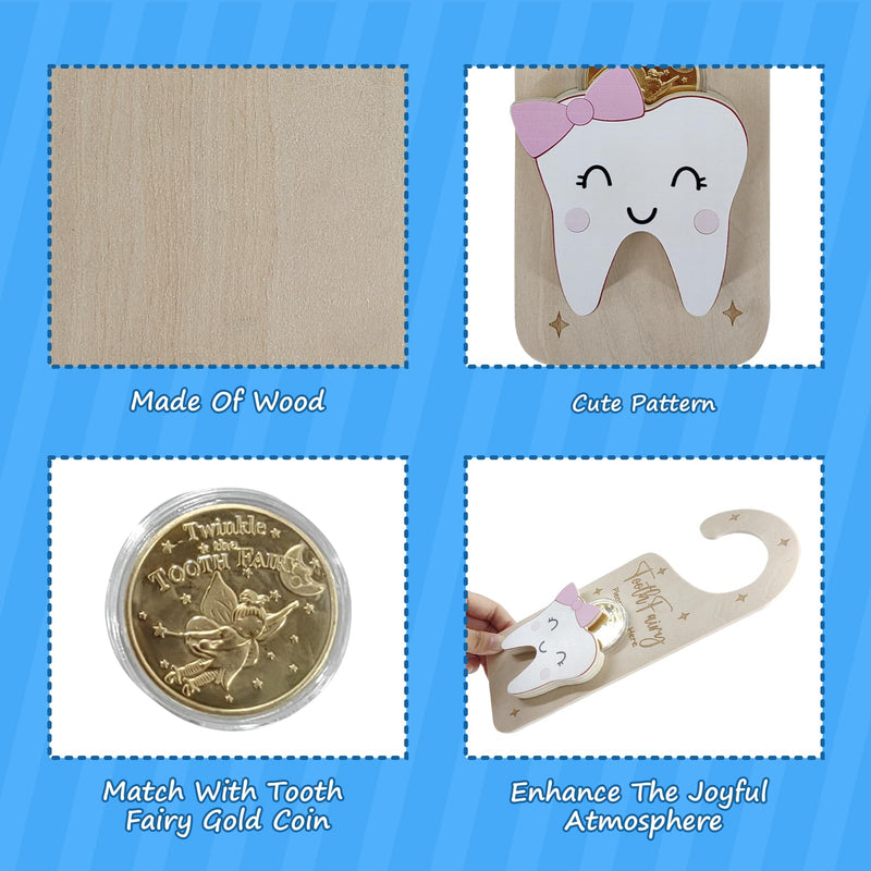 [Australia] - Tooth Fairy Door Hanger, Wooden Tooth Fairy Holder with Tooth Coins for Lost Tooth Kids Gifts - Pink 
