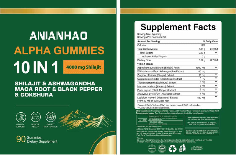 10-in-1 Alpha Shilajit Gummies | 4000 mg Pure Himalayan Shilajit with 85+ Trace Minerals & Ashwagandha Maca Root | for Men & Women | ShilAbsorb Bioavailability Tech, Vegan, 90 Gummies, 45 Days Supply