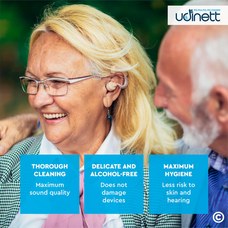Hearing Aid Cleaning Spray 100ml with Included Brush Udinett for Daily Cleaning Earphones Bluetooth Headphones Sanitizing Gentle Formula Removes Earwax and Dirt