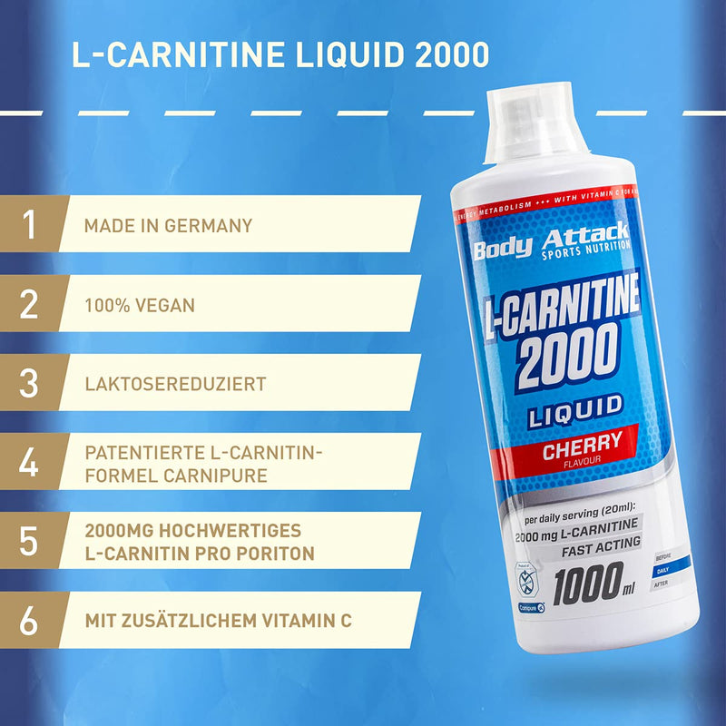 [Australia] - Body Attack L-Carnitine Liquid 2000mg per serving - vegan, liquid & high dosage - (Cherry, 500 ml) 
