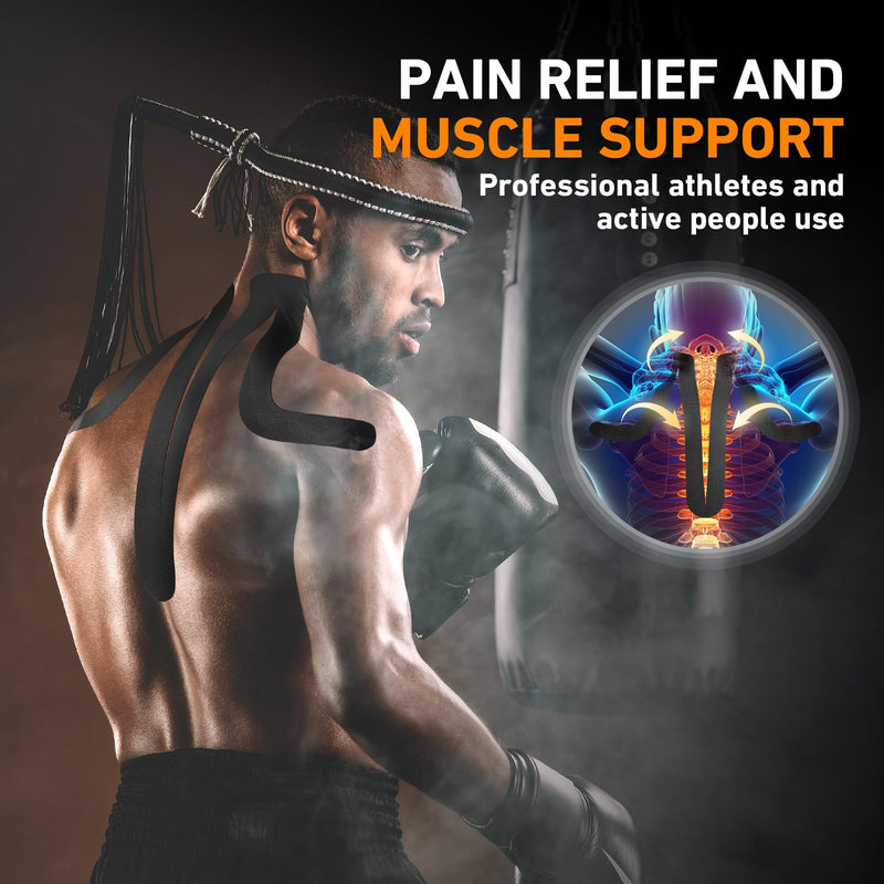 Kinesiology Tape for Shoulder&Neck, 12 Count Shoulder&Neck Tape Precut, KTQUICK Original Cotton Waterproof & Breathable, Enhance Elastic Kinesiology Athletic Tape for Shoulder&Neck Support (Black) Black