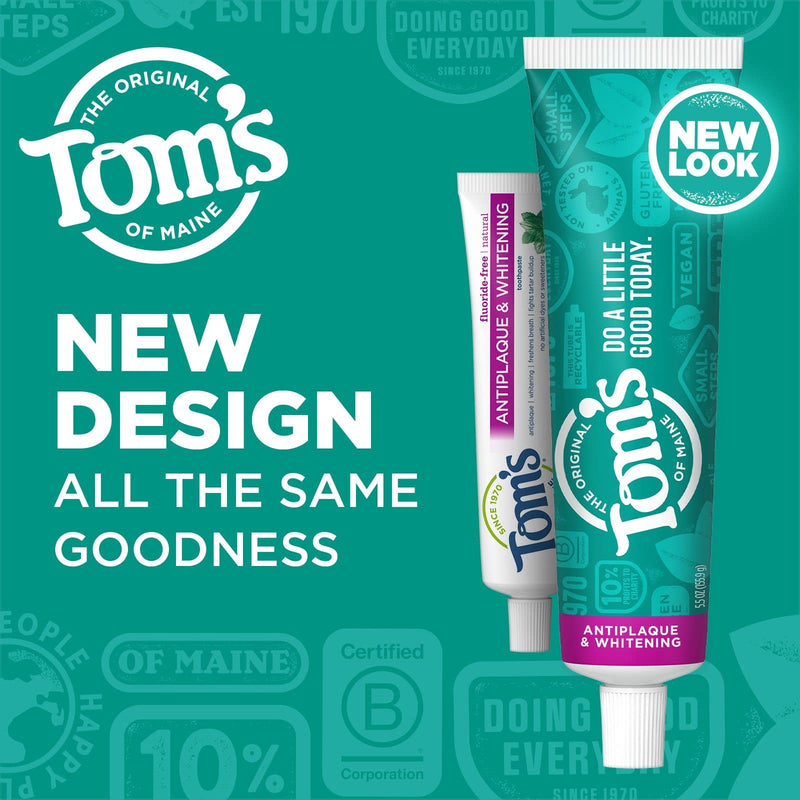 [Australia] - Tom's of Maine Fluoride-Free Antiplaque & Whitening Natural Toothpaste, Peppermint, 4.2 oz. 3-Pack (Packaging May Vary) 4.2 Ounce (Pack of 3) 