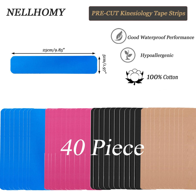 [Australia] - Kinesiotapes<40PCS>Kinesiology Tape Strips Precut,Elastic Athletic Tape for Joints Support&Muscle Pain Relief<5cm, 25cm/Trip>Cotton Waterproof Sports Tape(Mix-4) 40PCS Mixed Color 