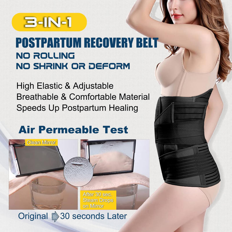 [Australia] - 3 in 1 Postpartum Belly Band - Postpartum Belly Support Recovery Wrap, After Birth Brace, Slimming Girdles, Body Shaper Waist Shapewear, Post Surgery Pregnancy Belly Support Band (S/M, Black) S/M 