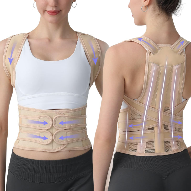 [Australia] - Posture Corrector for Women and Men, Back Brace with Full Back Support, Adjustable Shoulder Straightener for Upper & Lower Back Pain Relief, Scoliosis, Hunchback (Medium, Beige) Medium 