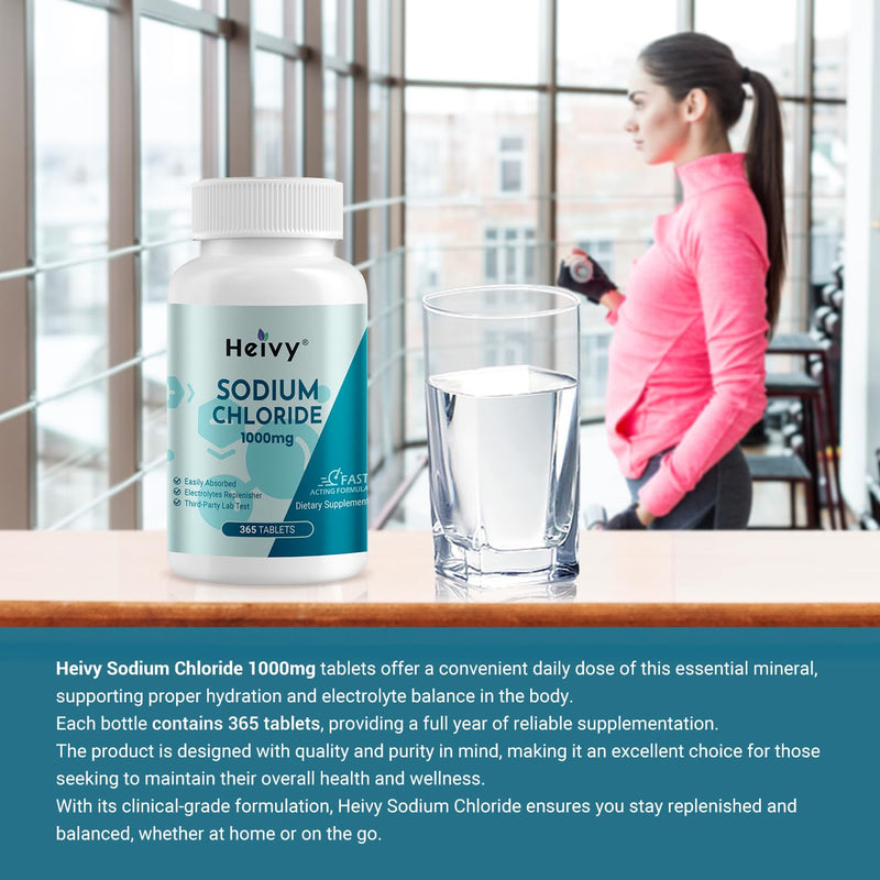 [Australia] - Sodium Chloride Tablets 1000mg - Pure Salt Tablets, 365 Tablets, Sodium Chloride, Non-GMO - Electrolyte Balance and Hydration Support, Electrolytes Replenisher Hydration Drink Unflavored 