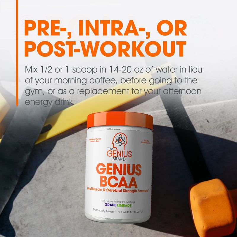 [Australia] - Genius BCAA Energy Powder, Grape Limeade - Nootropic Amino Acids & Muscle Recovery - Natural Vegan BCAAs Workout Supplement for Women & Men (Pre, Intra & Post Workout) - No Artificial Sweeteners 21 Servings (Pack of 1) 