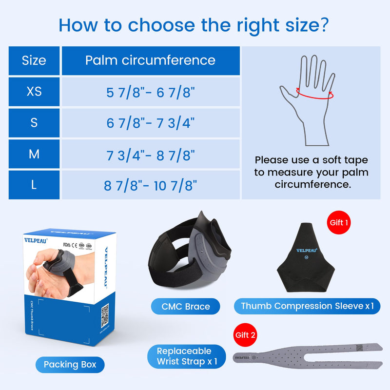 [Australia] - Velpeau CMC Thumb Brace for Arthritis Pain and Support, with High Elasticity and Anti Slip Wrist Strap, Comfortable Thumb Splint Stabilizer for Osteoarthritis for Women and Men (Grey, Right Hand, M) Medium Grey-Right Hand 