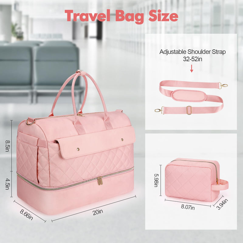 Toiletry Bag with Jewelry Organizer Compartment + Large Weekender Bag for Women with Shoe Compartment