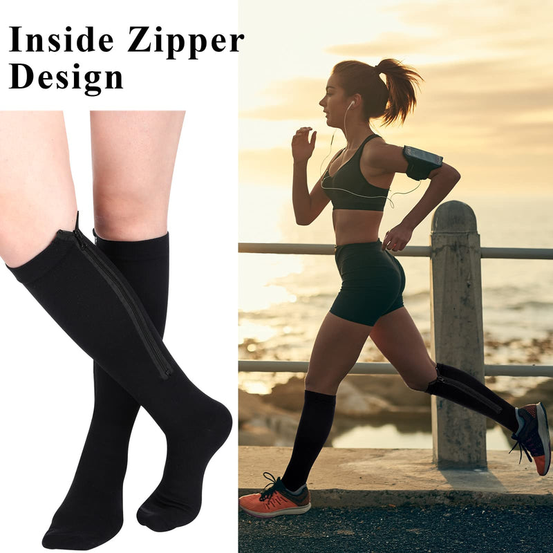 [Australia] - Tarpop 4 Pair Zipper Compression Socks Closed Toe 20-30 Mmhg Calf Knee High Compression Stocking for Men Women Swelling Edema Large Black 