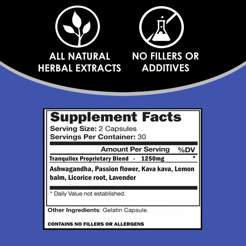 [Australia] - VH Nutrition TRANQUILEX | Stress Relief Supplement* | Ashwagandha, Passion Flower, Kava Kava, Lemon Balm, Licorice Root, and Lavender | Natural Relaxation and Mental Calmness | 60 Capsules 