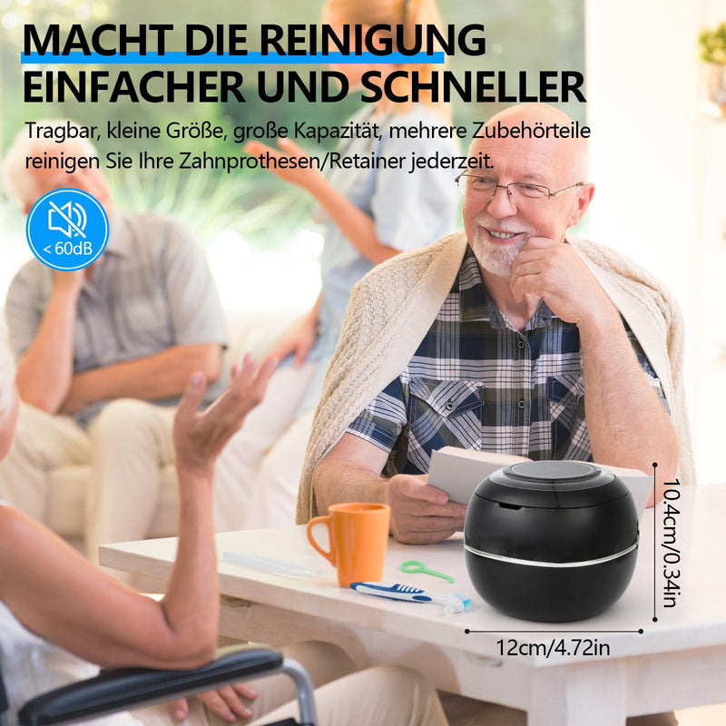 [Australia] - Ultrasonic Cleaner for Dentures, 42000HZ 180ml Ultrasonic UV Cleaner, 30W Ultrasonic Cleaner for Dentures, Aligners, Retainers and Mouth Guards (Black) Black 