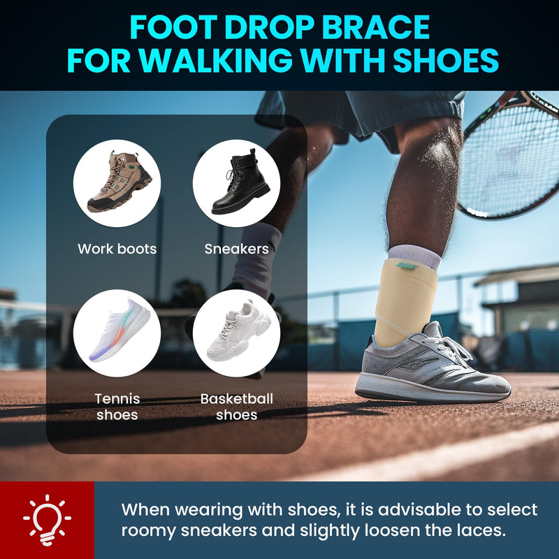 Welnove Drop Foot Brace with Arch Support, AFO Ankle Brace for Walking, Relieves Instability of Lower Limbs by Foot Drop, MS, TBI, Spinal Cord Injury, Cerebral Palsy (Right, Beige)