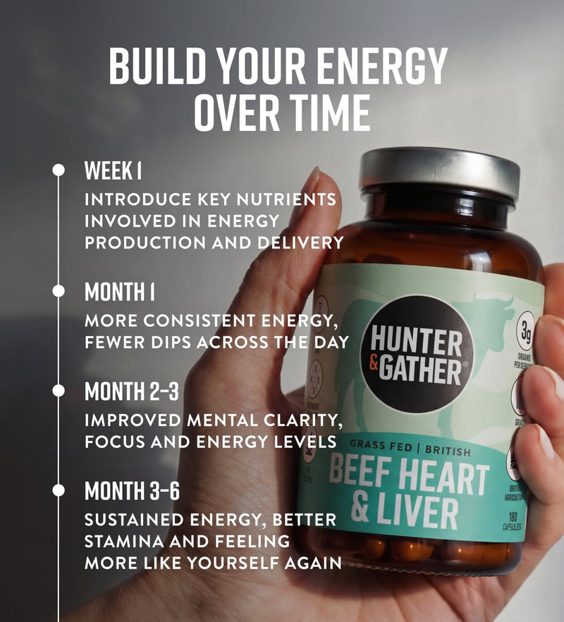 Hunter & Gather Beef Heart & Liver Capsules 180 | 100% British Grass-Fed | Freeze-Dried Whole Food Organ Supplement | No Fillers, Binders or Synthetic Vitamins | Nose-to-Tail Nutrition | 30 Servings