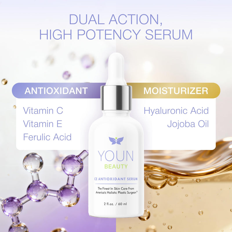 YOUN Beauty 20% Vitamin C Face Serum with Hyaluronic Acid, Ferulic Acid & Vitamin E by Holistic Plastic Surgeon Dr. Anthony Youn | Antioxidant Serum for Face for Skin Hydration, 60 ml