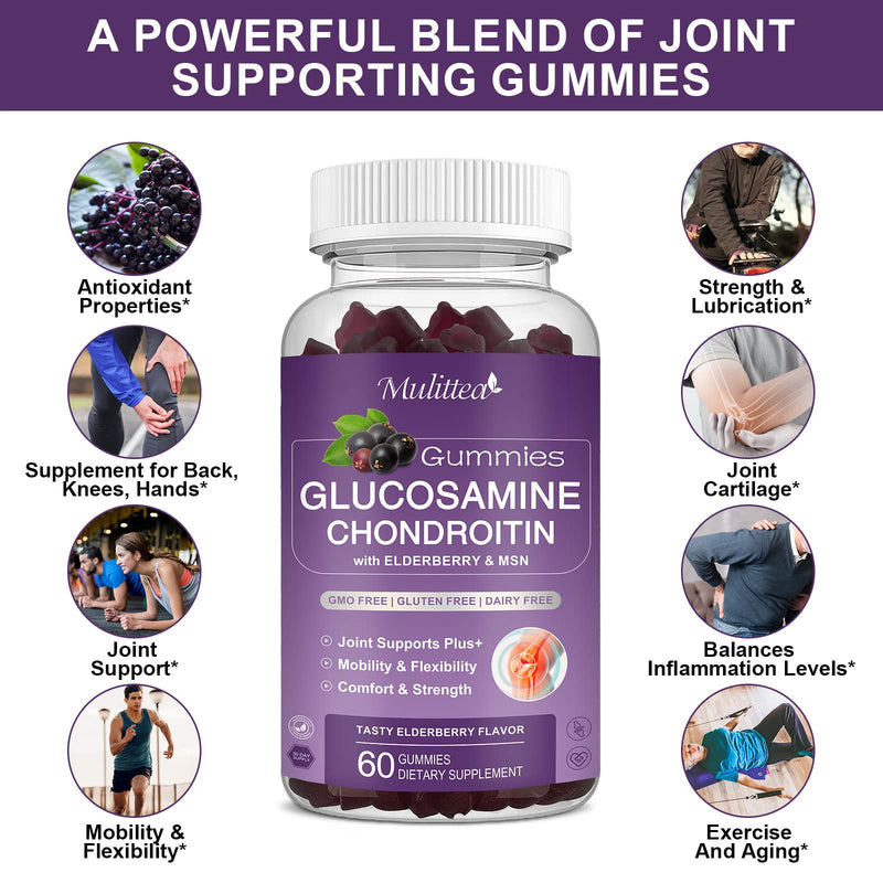 [Australia] - Glucosamine Chondroitin Gummies - Extra Strength Joint Support Supplement with MSM & Elderberry for Natural Joint, Antioxidant Immune Support for Adults, Men & Women-(2 Pack) 60 Count (Pack of 2) 