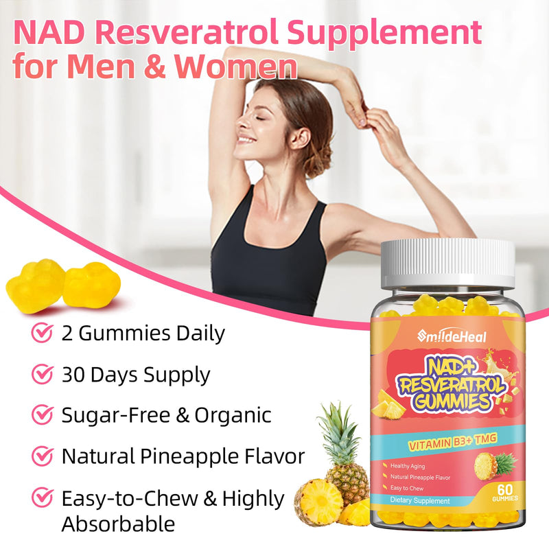 NAD+ Resveratrol Gummies NAD+ Supplement 500mg with Vitamin B3 & TMG – Healthy Aging, Energy & Cellular Health Support – Vegan Friendly, Natural Pectin – 60 Gummies, 30-Day Supply 60 Count (Pack of 1)