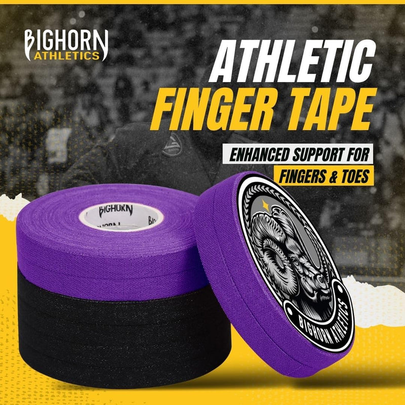 Bighorn Athletics Jiu Jitsu Finger Tape, 0.3-Inch x 45-feet, 8-Rolls | Residue-Free, Zinc Oxide Adhesive | Athletic Sports Tape for BJJ, Wrestling, Climbing, Volleyball, Hands & Toes | Black & Purple