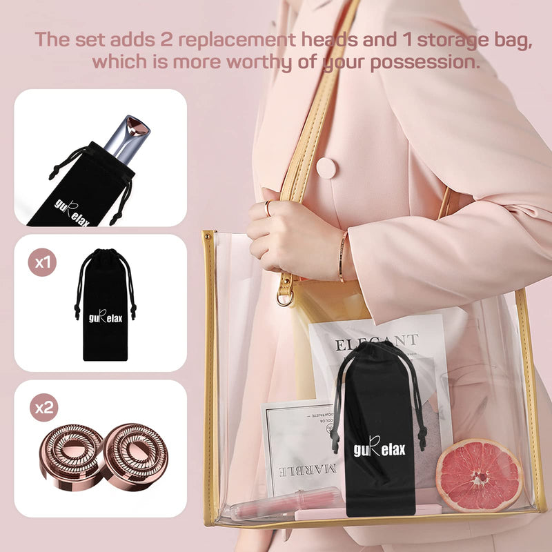 Facial Hair Remover for Women's Face Chin Lip Mustache Neck Armpit Peach Fuzz, Gurelax Electric Painless Hair Removal Device with 2 Replacement Heads Blue+2 Heads