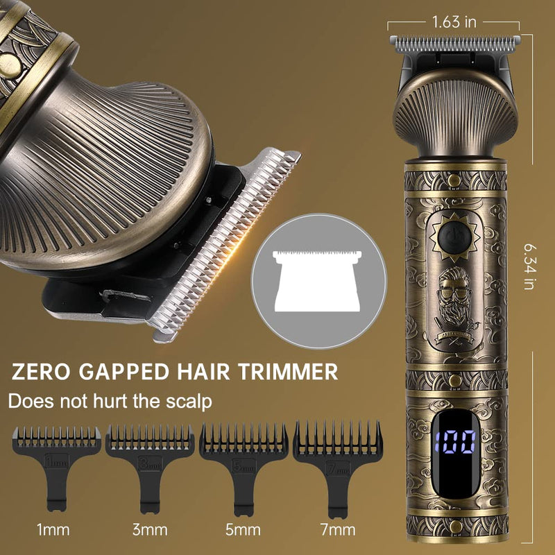 [Australia] - Beard Trimmer Kit Professional Hair Clipper Zero Gapped T-Blade Electric Shaver Razor Nose Body Trimmer for Men Cordless Grooming Kit 7 in 1 Bronze 