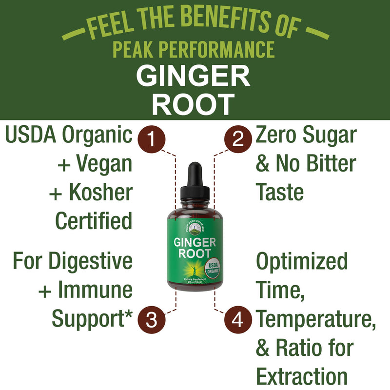 [Australia] - USDA Organic Ginger Root Extract Liquid Drops. Zero Sugar, Non Bitter Vegan Ginger Oil Supplement For Immune, Digestive + Gut Support. High Bioavailability, Gluten Free For Women and Men. Take Orally 