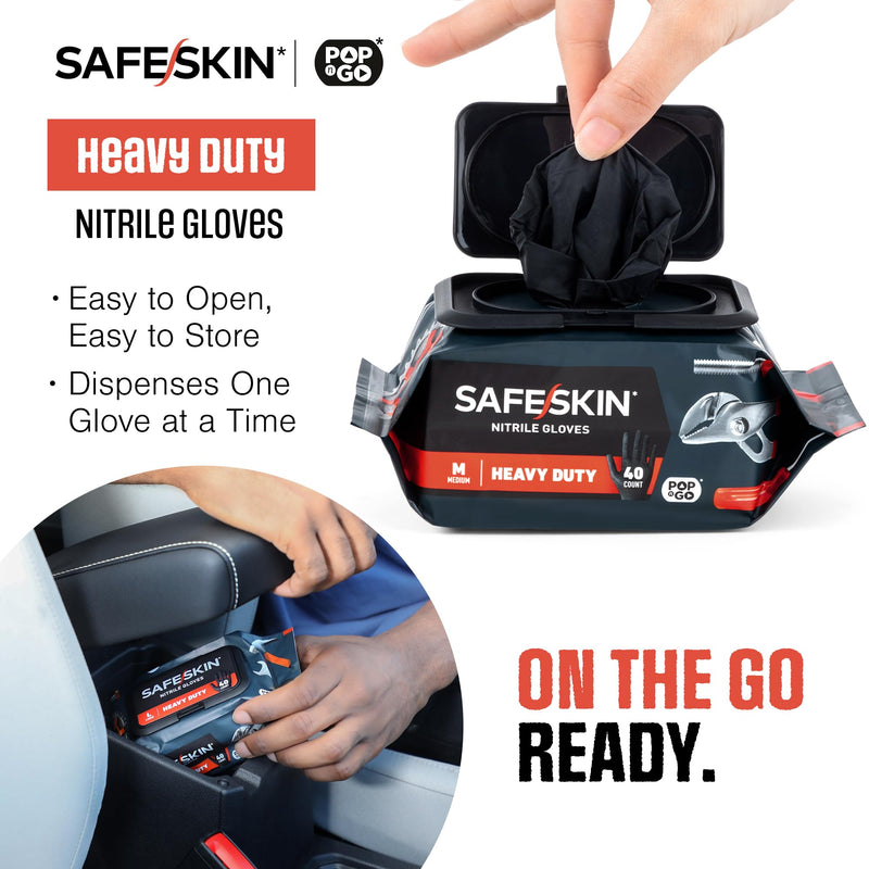 [Australia] - SAFESKIN Heavy Duty Nitrile Disposable Latex Free Gloves (40/160/1600 packs), Black Gloves for Food Prep, Cleaning, Mechanic Medium (Pack of 40) Pack of 40 
