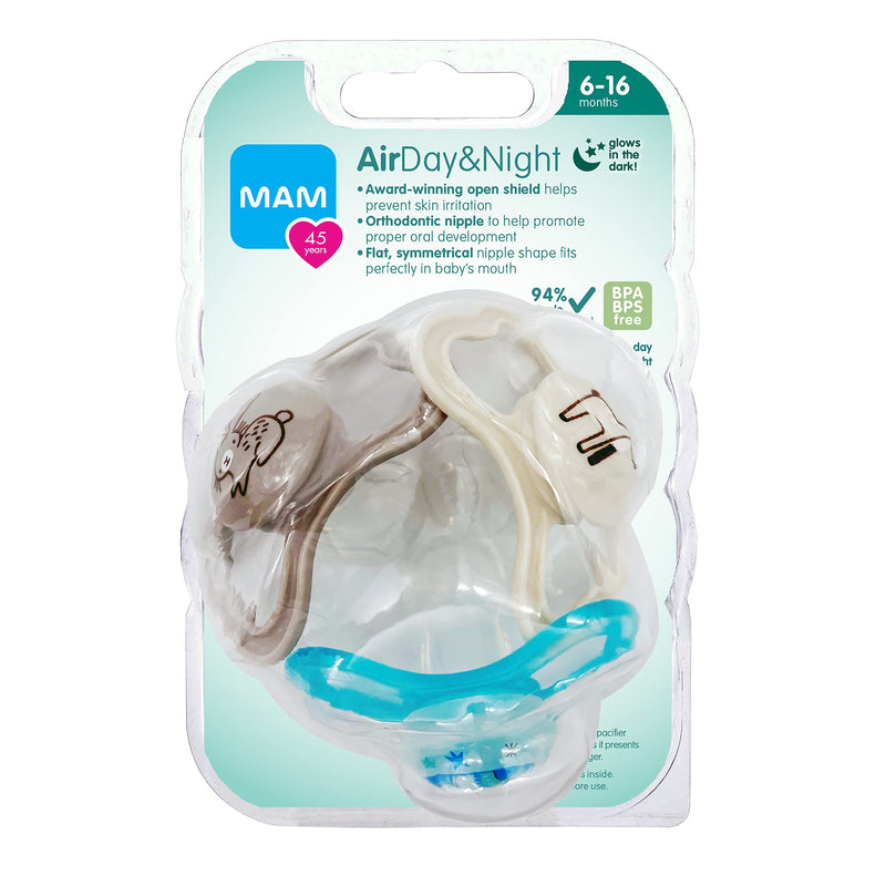 MAM Air Night & Day Baby Pacifier, for Sensitive Skin, Glows in The Dark, 3 Pack, 6-16 Months, Unisex