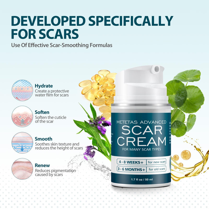 Advanced Scar Cream 1.7 Oz, Scar Cream Gel For Surgical, C-Section, Stretch Marks, Keloids, Burns Reducing Treatment, Silicone Scar Gel Effective Remove Old & New Scars -50ml