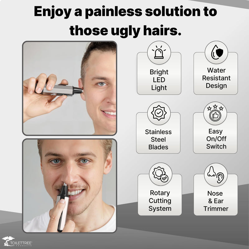 [Australia] - ToiletTree Products Nose Hair Trimmer with LED Light - Stainless Steel, Heavy-Duty Casing - Ear & Nose Hair Trimmer - Men's Grooming Trimmer for Beard, Eyebrows, and Ears 1 Count (Pack of 1) 