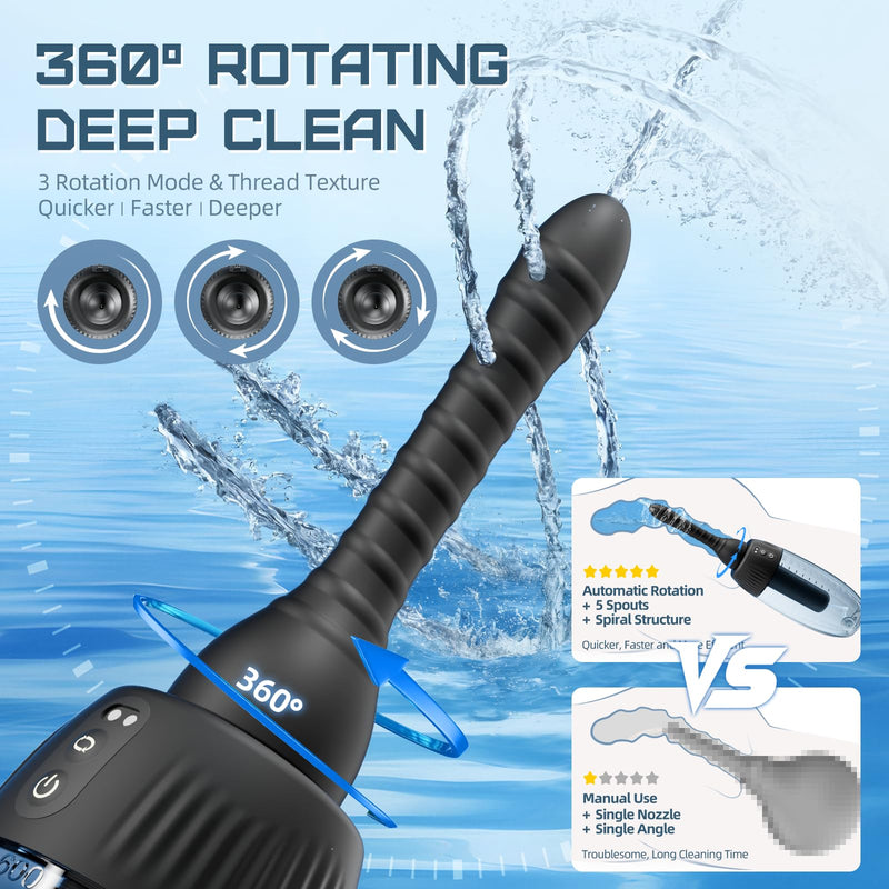 [Australia] - Anal Douche Automatic Rotating Enema - 20oz Douches for Men & Women 360¬∞ Deep Cleansing 5 Spouts with 3 Speeds of Rotation & Spray, Anti-Backflow Electric Enema Bulb Remote Control Silicone Enema Kit 