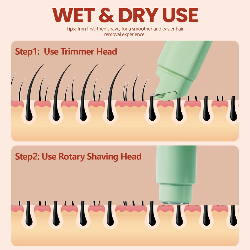 Electric Bikini Trimmer for Women - Dermave Bikini Shaver, Dual Head Shaver Women, 2-in-1 (Green) Green