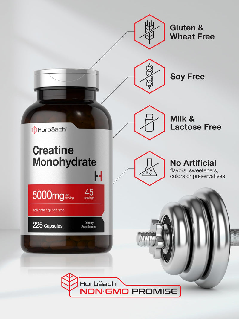 [Australia] - Horb√§ach Creatine Monohydrate | 5g | 225 Capsules | Non-GMO, Gluten Free Supplement 