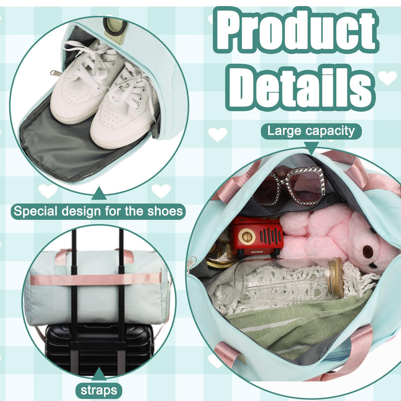 Shinylin 2 Pcs Weekender Bags for Women Sleepover Overnight Bag with Shoe Compartment Green Pink Chenille Letter Travel Duffle Bag for Girls Travel Gym Hospital