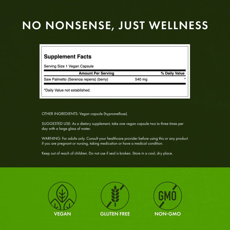 [Australia] - Swanson Saw Palmetto - Herbal Supplement Promoting Male Prostate Health Support - Natural Hair Supplement & Urinary Health Support (540 mg 250 Capsules) (2 Pack) 