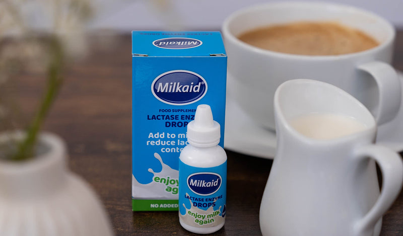 [Australia] - Milkaid Lactase Enzyme Drops Tablets for Lactose Intolerance Relief | Prevents Gas, Bloating & Diarrhea | Dairy Digestive Supplement | 0.5 Fl Oz & 120 Raspberry Flavored Tablets 