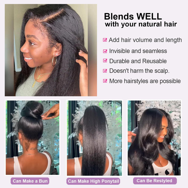 Tape in Hair Extensions Human Hair Kinky Straight Invisible Tape ins Hair Extensions Real Human Hair for Black Women 3c 4a Yaki Straight Tape Extensions 20pcs 16 Inch Kinky Straight 20pcs