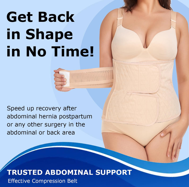 [Australia] - Abdominal Binder Post Surgery Postpartum Belly Band Belly Wrap Hernia Belt Stomach Compression Wrap C-Section,Nude,L Nude For waistline 32"-38",L 