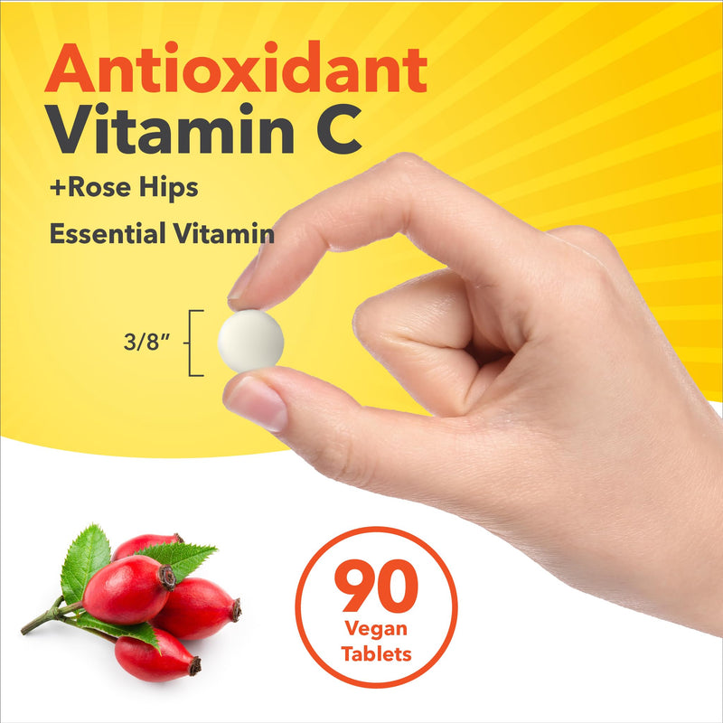 Sundance Vitamin C with Rose Hips | 500mg | 90 Vegetarian Tablets | Essential Vitamin | Vegetarian, Non-GMO, and Gluten Free Supplement