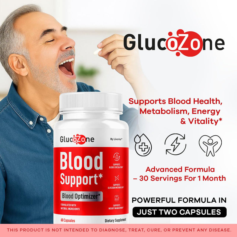 GlucoZone Blood Support - GlucoZone Capsules Support Optimizer Supplement All Natural Advanced Formula, Pills Premium Vitamins for Health & Wellness, 60 Capsules for 1 Month