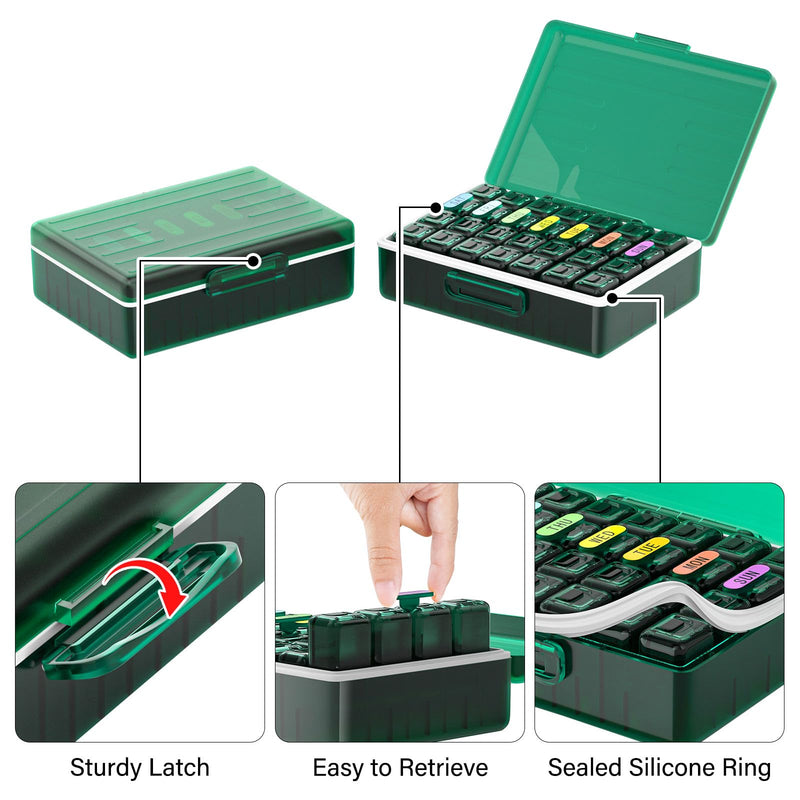 Weekly Pill Organizer 4 Times a Day, Large Compartments Pill Box 4X 7 Day, Medicine Organizer Pill Case for Pills/Vitamins/Fish Oils/Medication/Supplements (4x7 Dark Green) 4 Times x 7 Days
