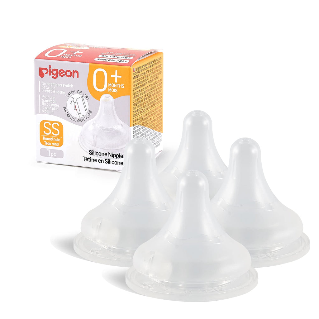 Pigeon Silicone Nipple (SS) with Latch-On Line, Natural Feel, 0+ Months, 4 Counts 0m+, SS, 4 counts 3rd Generation