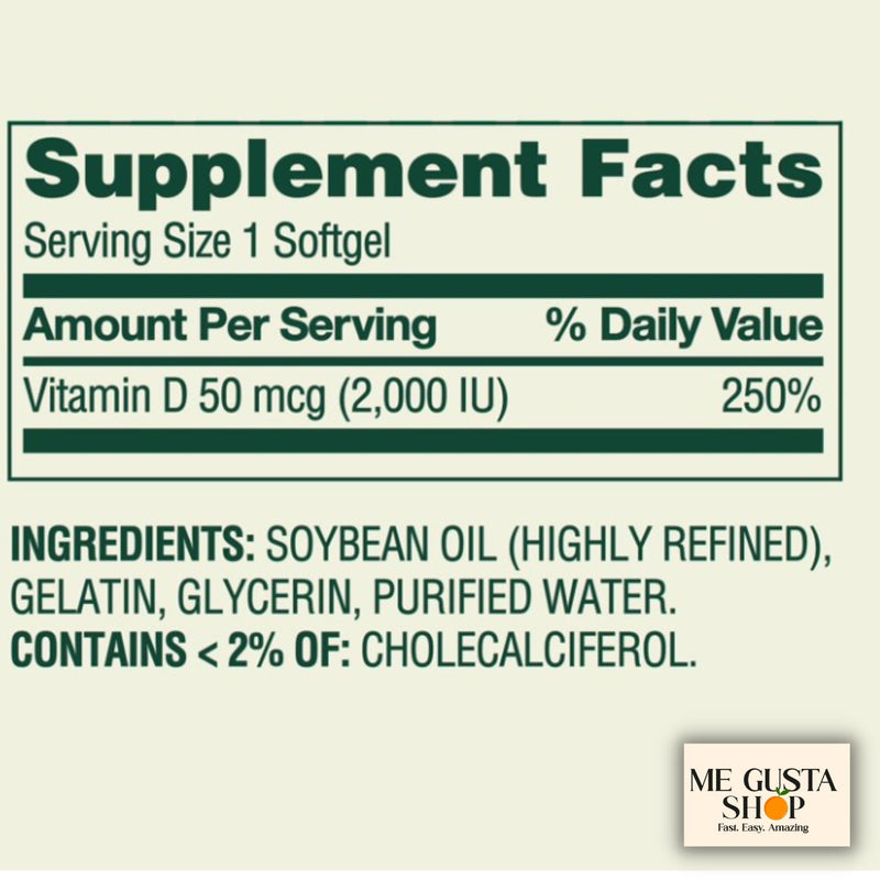 Spring Valley Vitamin D Supplement Softgels, 50 Mcg (2,000 IU), 400 Count + Me Gusta Sticker