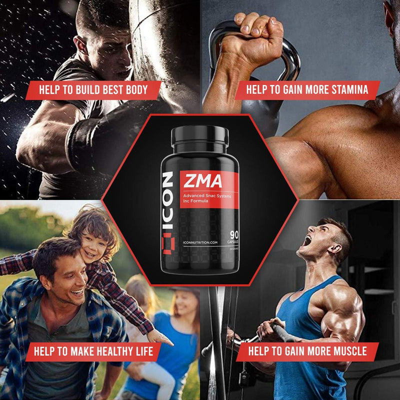 ICON Nutrition ZMA Supplement - 1500mg Per Serving, Sleep Vitamin Supplement, 3-in-1 Formula, Better Sleep Performance, Muscle Strength, Zinc, Magnesium and Vitamin B6-90 Tablets (1 Month Supply)